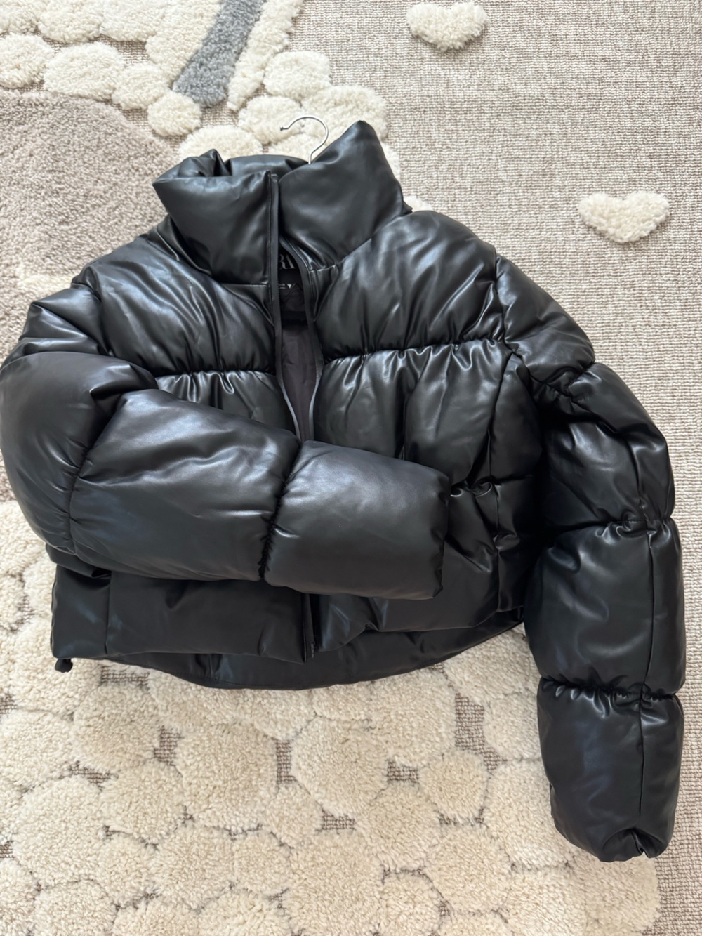 Zara Black Quilted Faux-Leather Puffer Jacket